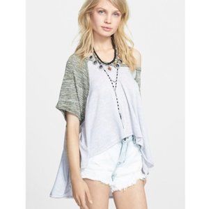 Free People Dancing in the Rain Hacci Lavender Heathered V Neck Baseball T-Shirt
